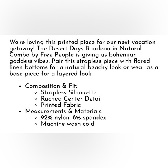 NWT Free People Desert Days Seamless Ruched Bandeau Natural Combo Boho Zig Zag - Picture 7 of 7